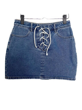 Y2K Lace-Up Denim Mini Skirt | Blue Jean Skirt | 90s Throwback Size 25